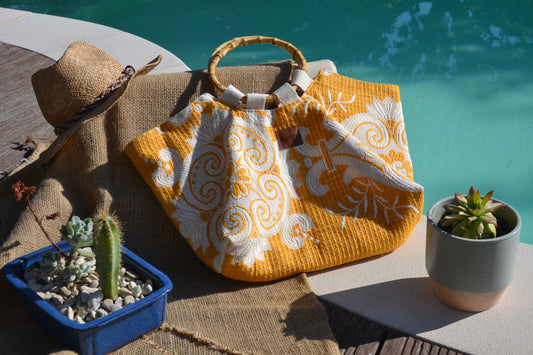 Sac cabas Fleur de lys - Anses bambou